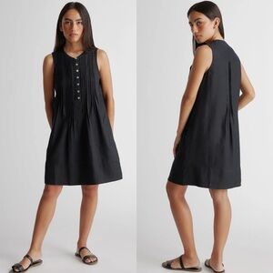 Quince European Linen Sleeveless Swing Dress in Black Size M